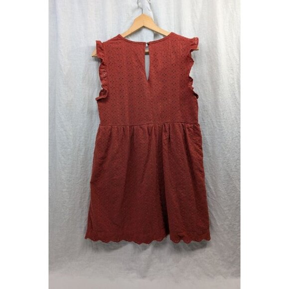 knox Rose women's size Medium short dark orange dress v neck ruffle summer D14 - Picture 5 of 8